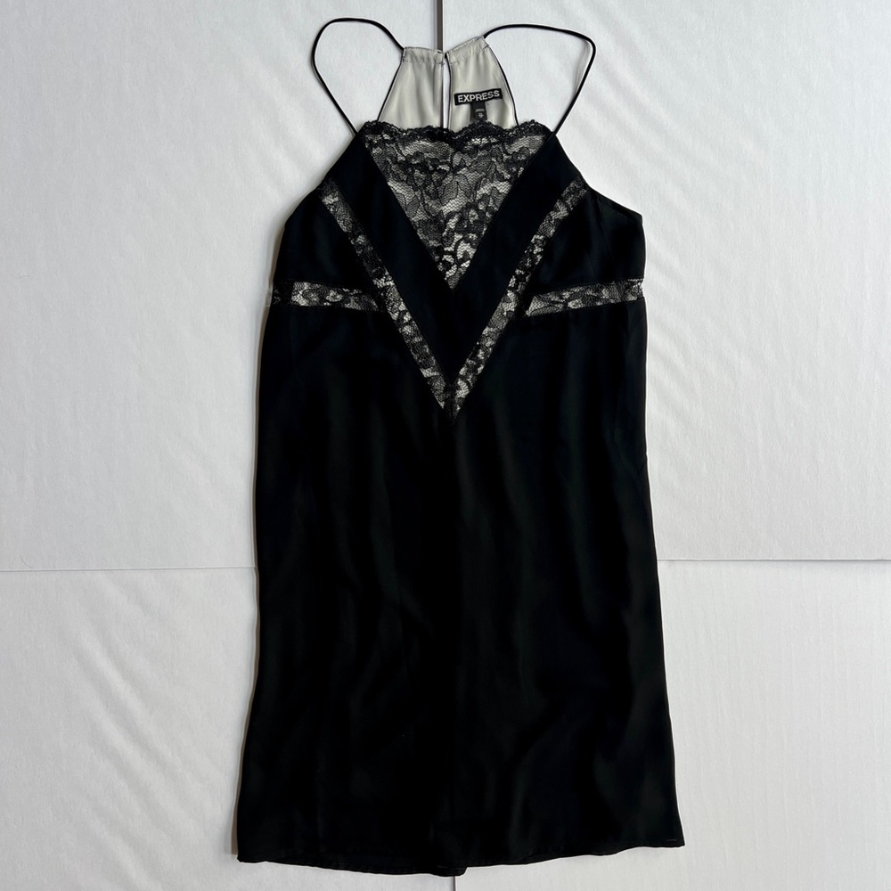 EXPRESS BLACK LACE SLIP MIDI HALTER DRESS Size XS